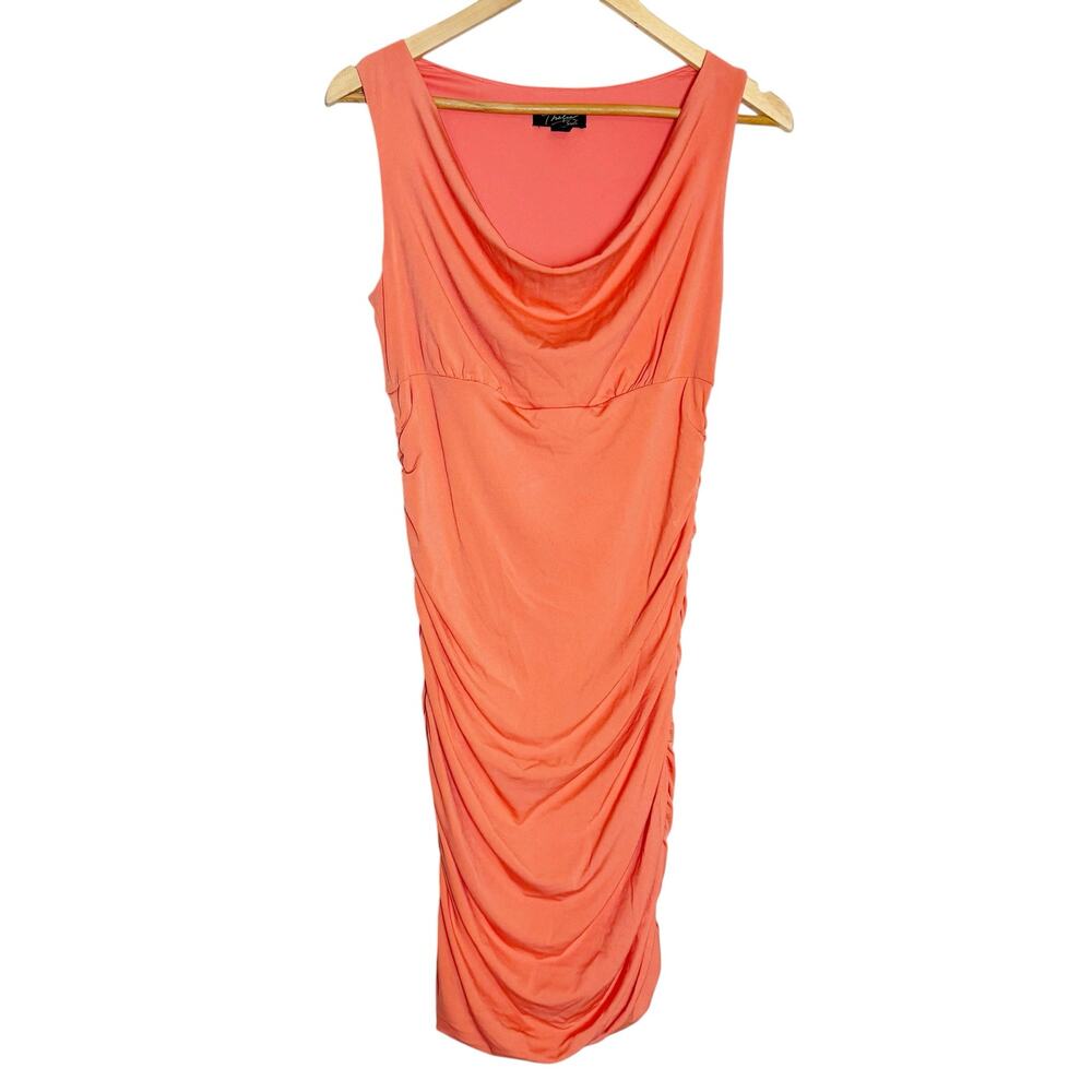 Thalia Sodi Solid Coral Sleeveless Draped Cowl Neck Ruched Coastal Dress Small